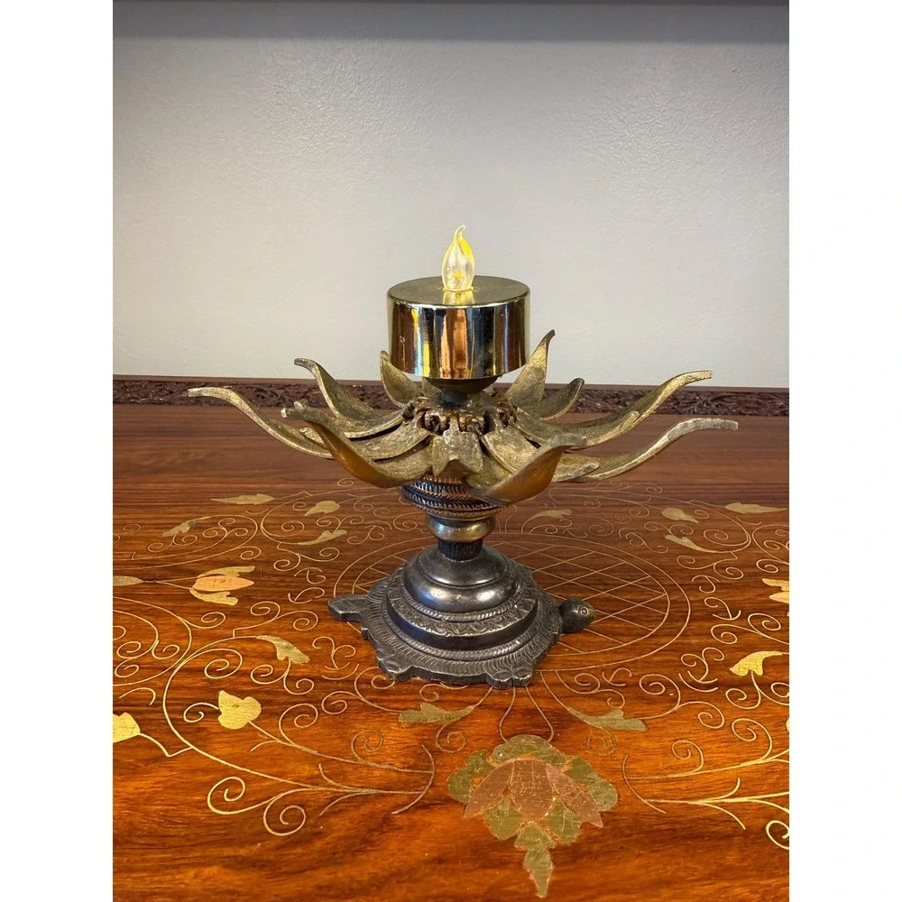Vintage Brass Lotus‎ Candle or Incense Holder • Expanding Flower Design